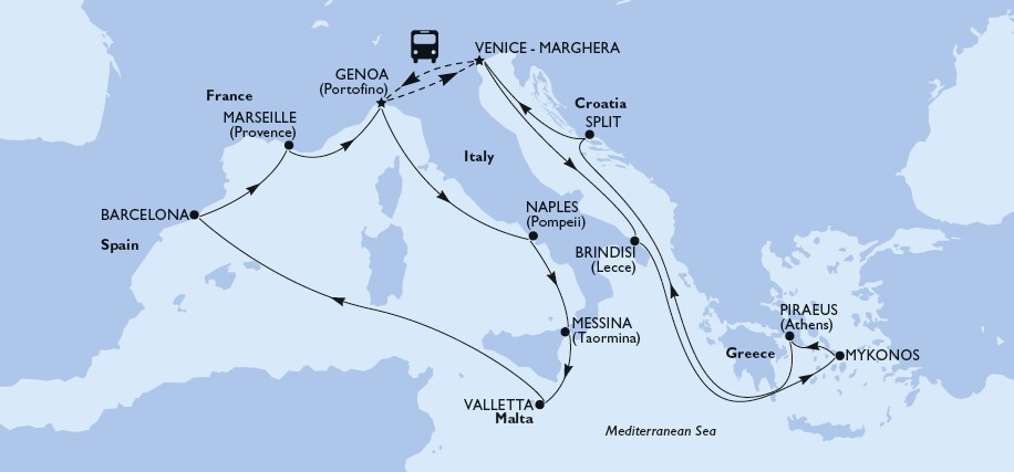 Map of itinerary from Vneice to Genoa deal 2