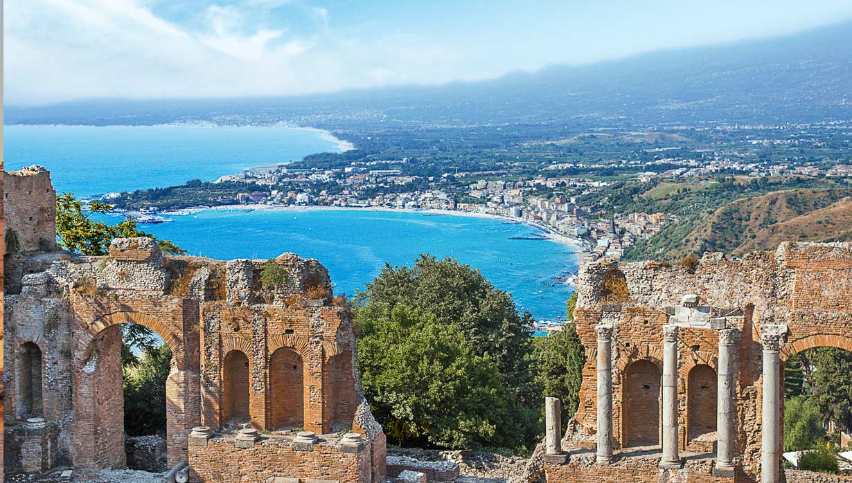 Ancient ruins overlooking a stunning coastal view in Taormina, Sicily | MSC Cruises Ancient ruins overlooking a stunning coastal view in Taormina, Sicily | MSC Cruises