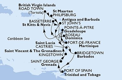 Guadeloupe, Saint Lucia, Barbados, Trinidad and Tobago, Grenada, Saint Vincent & The Grenadines, Martinique, Virgin Islands (British), Netherlands Antilles, Dominica, Saint Kitts and Nevis, Antigua and Barbuda