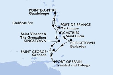Guadeloupe, Saint Lucia, Barbados, Grenada, Trinidad and Tobago, Saint Vincent & The Grenadines, Martinique